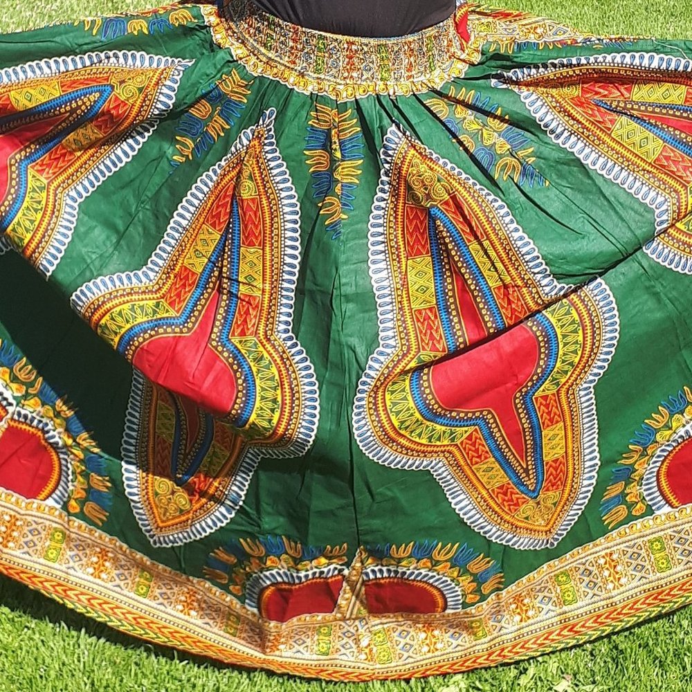Green & Red Dashiki Skirt